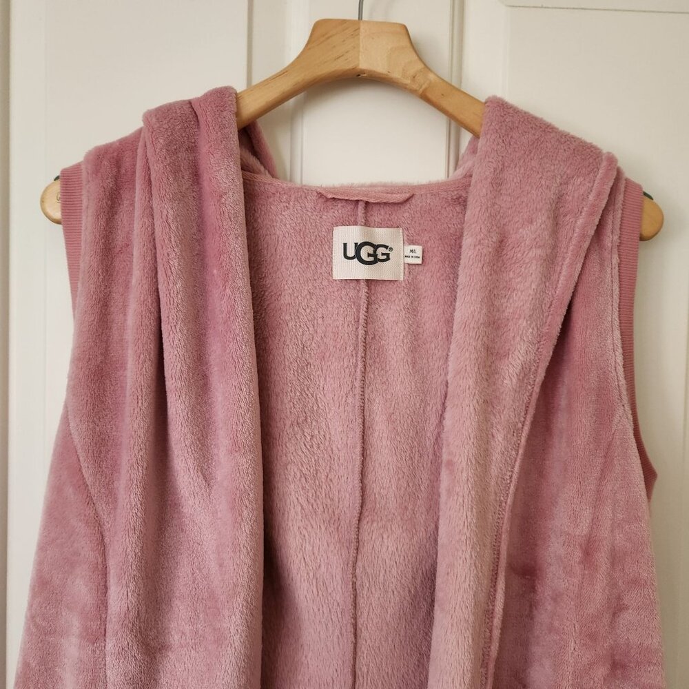 UGG Hooded Dusty Pink Plush Sleeveless Vest Hoodie Soft Comfy Cozy Pastel Cute - Picture 3 of 9